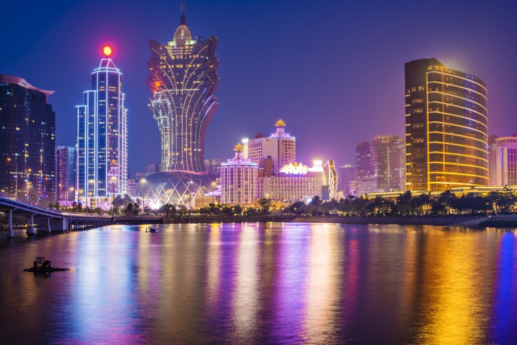 Macau, China skyline at the high rise casino resorts.