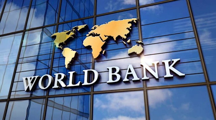 World Bank on glass building. Mirrored sky and city modern facade. Global capital, business, finance, economy, banking and money concept 3D rendering animation.